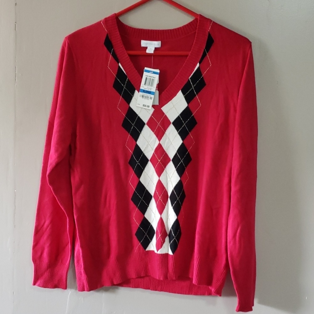 🆕️ Charter Club Mens Argyle Sweater Red NW